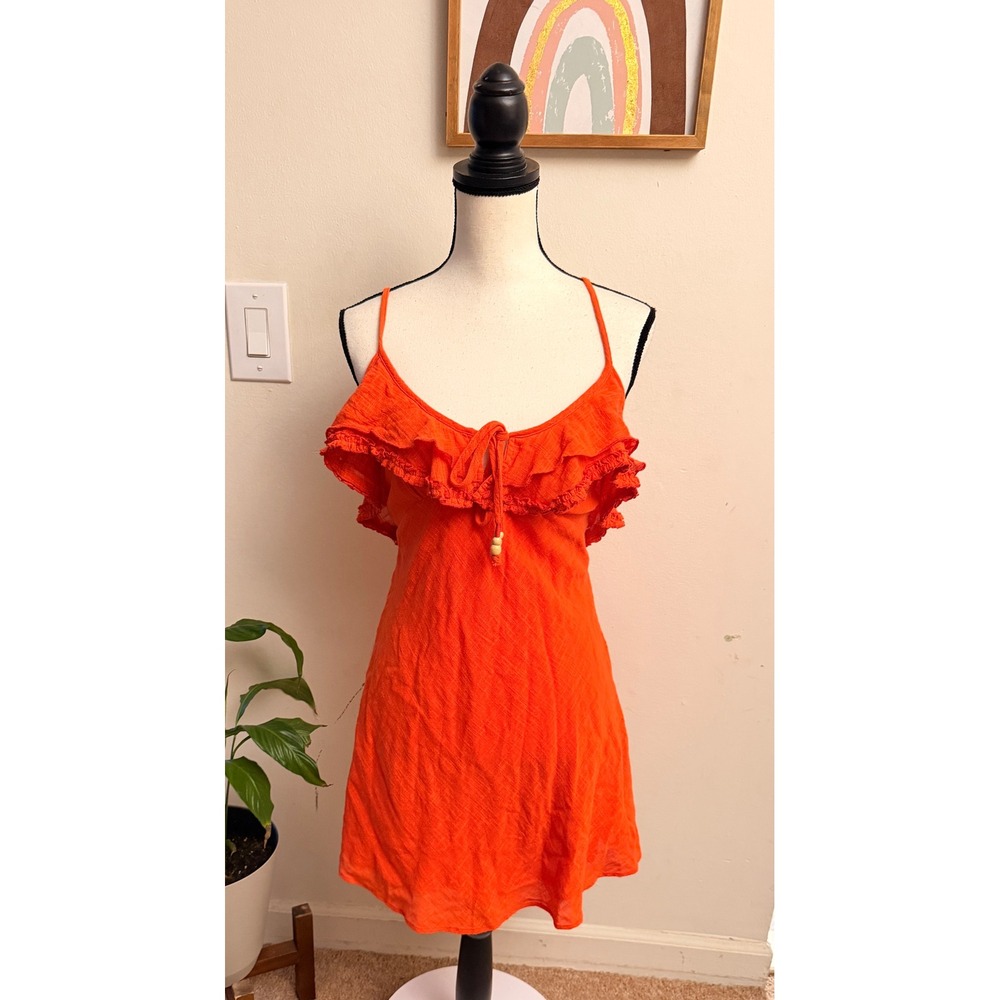 Free People Love Forever Boho Ruffle Mini Dress Women XSmall Orange Summer